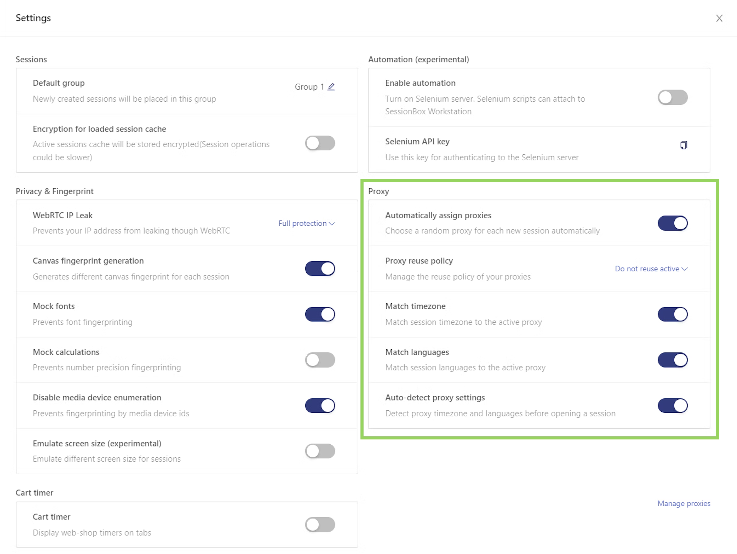 Additional proxy settings